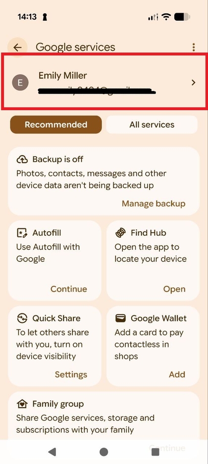 Imagen de ejemplo de la cuenta de Google añadida correctamente al dispositivo Imagen de ejemplo de la cuenta de Google añadida correctamente al dispositivo