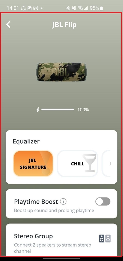 Interfața aplicației JBL Portable Interfața aplicației JBL Portable