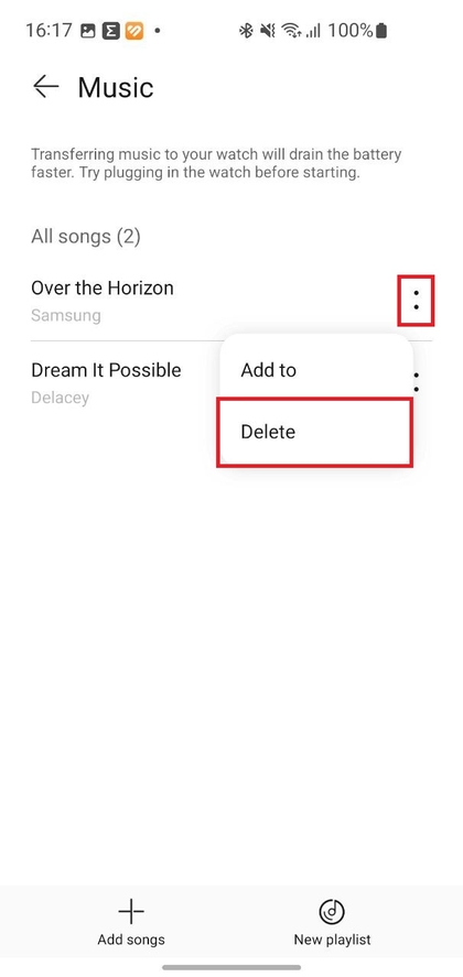 Songs von Huawei Watch GT 6 Pro entfernen