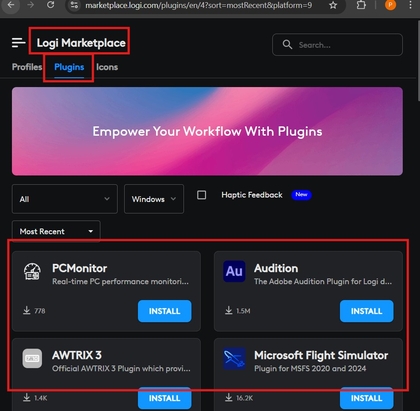 Exploration des plugins et profils dans Logi Marketplace