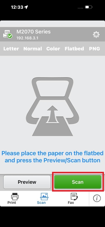 Scanning using the Samsung Mobile Print app