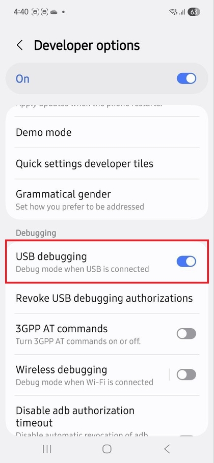 USB түзетуді қосу