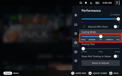 Optionen für den Skalierungsmodus auf dem Steam Deck OLED
