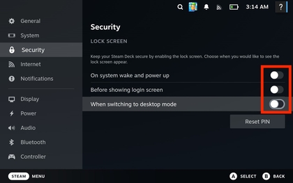 Sperrbildschirm-PIN auf Steam Deck OLED deaktivieren