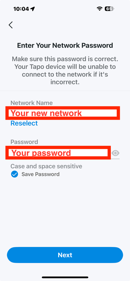 Selecionar nova rede Wi-Fi na aplicação Tapo