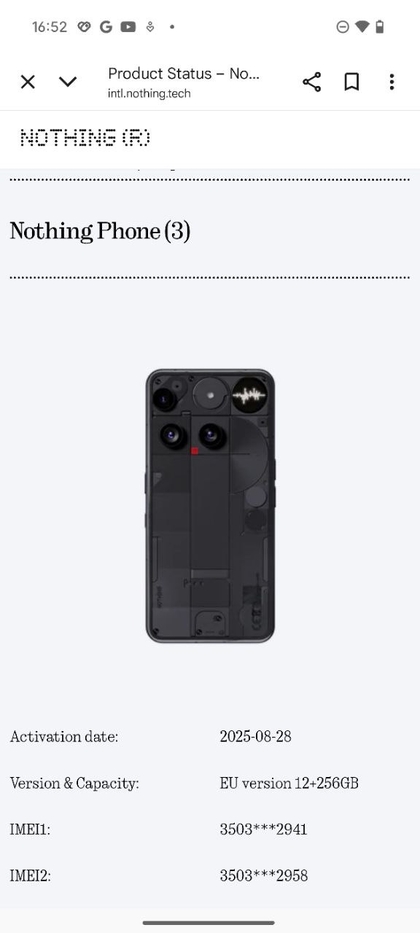 Página de verificação online para Nothing Phone