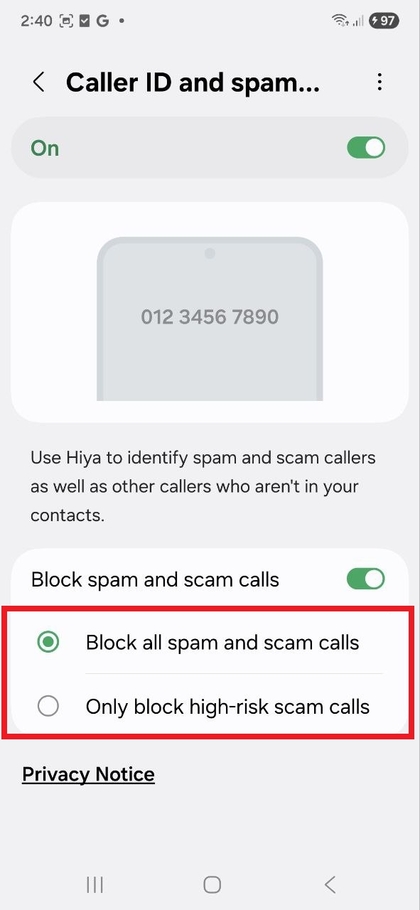 Choose blocking preferences on Samsung Galaxy S25 FE