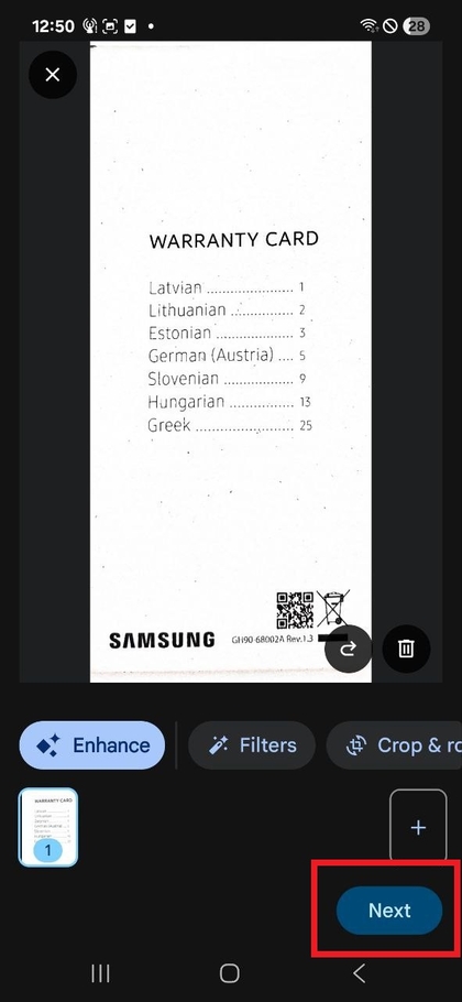 Shranjevanje skeniranega dokumenta v Files by Google