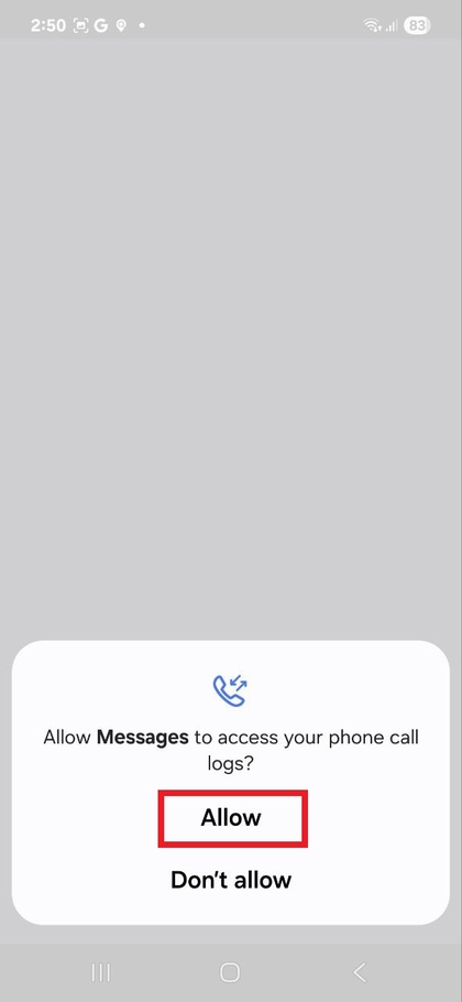 Samsung Mesajlar için izinler ayarlanıyor