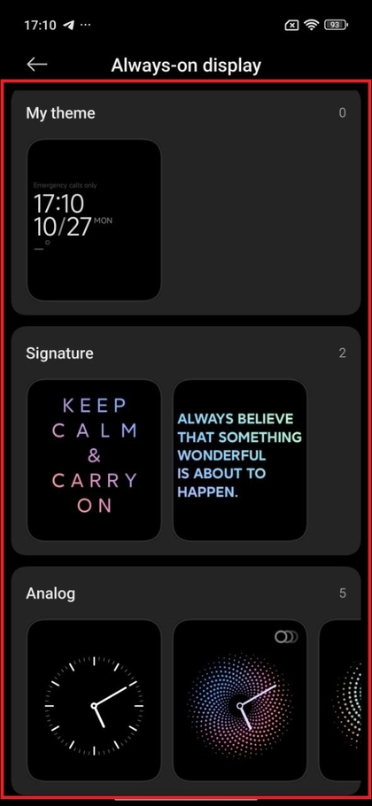 Always-On Displayn mukauttaminen