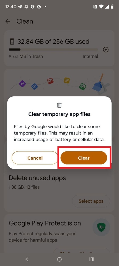 Bevestigingspop-up voor het wissen van bestanden op Motorola EDGE 60 Fusion