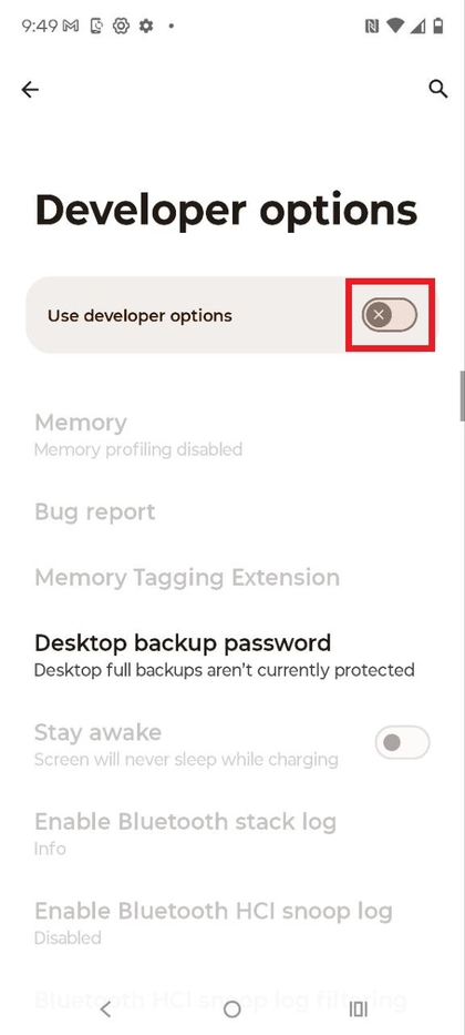 Ontwikkelaarsopties uitschakelen Ontwikkelaarsopties uitschakelen
