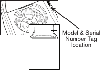 Whirlpool - Top Loading Washing Machine - Model & Serial Number Tag Location (Whirlpool - Topbetjent vaskemaskine - Placering af model- og serienummer) Model & Serial Number Tag Location (Placering af model- og serienummer)