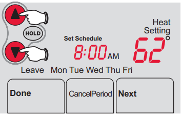 Honeywell - FocusPRO 6000 Series - To adjust program schedules Step 3 Чтобы настроить расписание программы Шаг 3