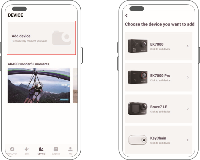 Akaso - EK7000 - CONEXIÓN A LA APLICACIÓN CONEXIÓN A LA APLICACIÓN
