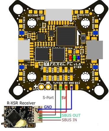 FETtec - FC G4 - SBUS receiver / FrSky R-XSR Step 1 SBUS-vastaanotin / FrSky R-XSR Vaihe 1