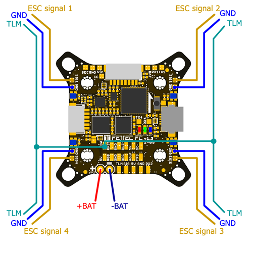 FETtec - FC G4 - Single ESC connection diagram Yksittäinen ESC-kytkentäkaavio