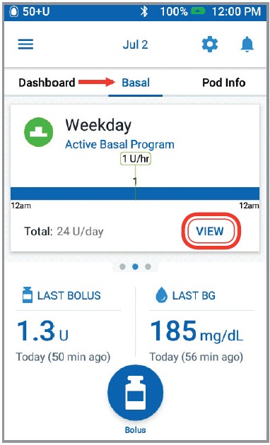 OmniPod - DASH System - Editar un programa basal activo Paso 1 Editar un programa basal activo Paso 1
