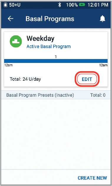 OmniPod - DASH System - Editar un programa basal activo Paso 2 Editar un programa basal activo Paso 2