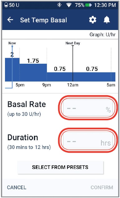 OmniPod - DASH System - Establecer una tasa basal temporal Paso 3 Establecer una tasa basal temporal Paso 3