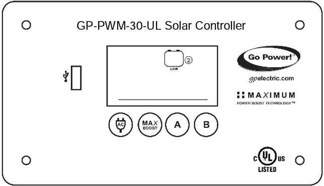 Go Power - GP-PWM-30-UL - Nízke napätie Nízka úroveň batérie 2 Nízke napätie Nízka úroveň batérie 2