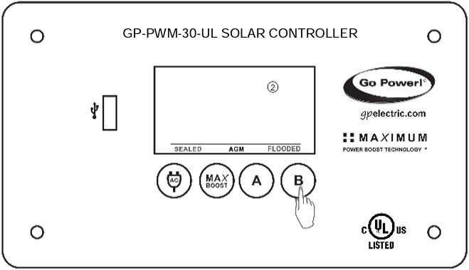 Go Power - GP-PWM-30-UL - Nastavenie typu batérie a nabíjacieho profilu Nastavenie batérie 2 Krok 1 Nastavenie typu batérie a nabíjacieho profilu Nastavenie batérie 2 Krok 1
