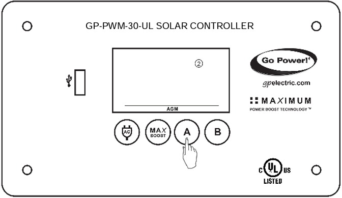 Go Power - GP-PWM-30-UL - Nastavenie typu batérie a nabíjacieho profilu Nastavenie batérie 2 Krok 2 Nastavenie typu batérie a nabíjacieho profilu Nastavenie batérie 2 Krok 2