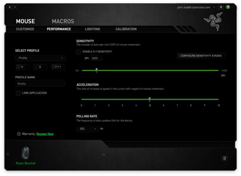 Razer - BASILISK - PERFORMANCE TAB (ISHLASH YORLIG'I) PERFORMANCE TAB (ISHLASH YORLIG'I)
