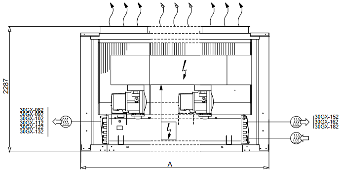 Carrier - 30HXC 080-375 - DIMENZIJE, PROSTORI, PORAZDELITEV TEŽE - 30GX 082-182 1. del DIMENZIJE, PROSTORI, PORAZDELITEV TEŽE - 30GX 082-182 1. del