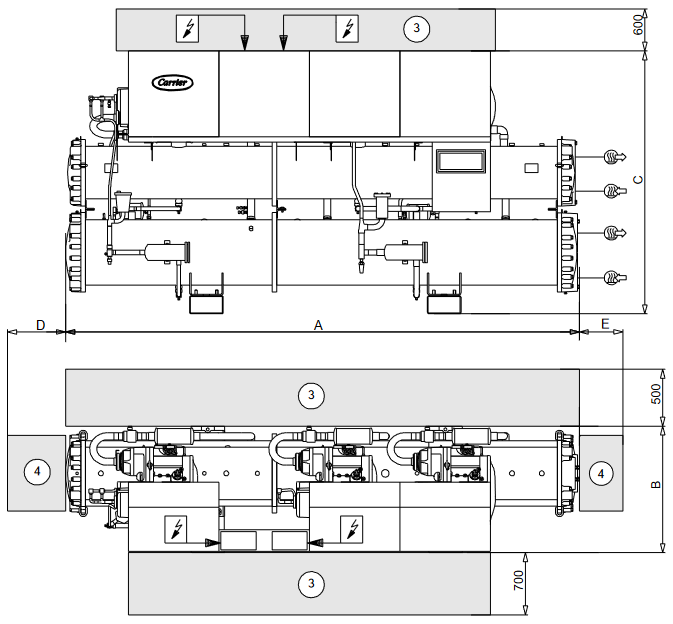 Carrier - 30HXC 080-375 - ΔΙΑΣΤΑΣΕΙΣ, ΑΠΟΣΤΑΣΕΙΣ, ΚΑΤΑΝΟΜΗ ΒΑΡΟΥΣ - 30HXC 200-375 ΔΙΑΣΤΑΣΕΙΣ, ΑΠΟΣΤΑΣΕΙΣ, ΚΑΤΑΝΟΜΗ ΒΑΡΟΥΣ - 30HXC 200-375