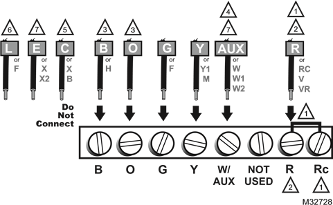 Honeywell - RTH2510 Series - Alternate wiring (auxiliary or backup heat only) (Honeywell - RTH2510 сериясы - Балама сымдар (тек қосалқы немесе резервтік жылу)) Alternate wiring (auxiliary or backup heat only) (Балама сымдар (тек қосалқы немесе резервтік жылу))