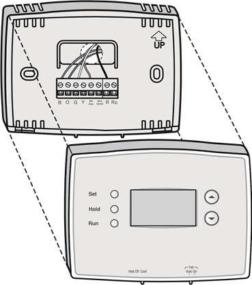 Honeywell - RTH2510 Series - Install Thermostat Onto Wallplate (Honeywell - RTH2510 сериясы - Термостатты қабырға тақтасына орнату) Install Thermostat Onto Wallplate (Термостатты қабырға тақтасына орнату)
