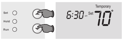 Honeywell - RTH2510 Series - Бағдарлама кестесін жоққа шығару (уақытша) - 1-қадам Бағдарлама кестесін жоққа шығару (уақытша) - 1-қадам