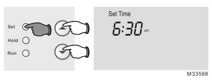 Honeywell - RTH2510 Series - Уақыт пен күнді орнату - 1-қадам Уақыт пен күнді орнату - 1-қадам