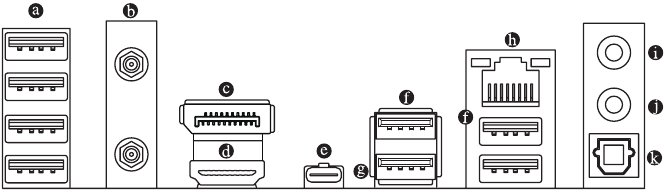 GIGABYTE - B760M AORUS ELITE X AX - tagapaneeli ühendused Tagapaneeli ühendused