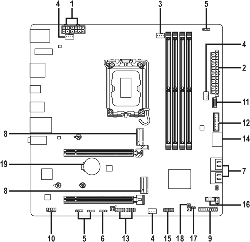 GIGABYTE - B760M AORUS ELITE X AX - sisemised ühendused Sisemised ühendused