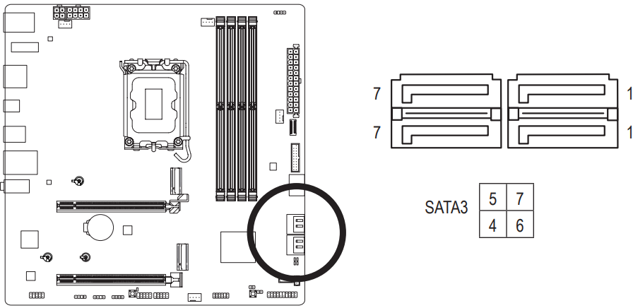 GIGABYTE - B760M AORUS ELITE X AX - SATA3 4/5/6/7 (SATA 6 Gb/s ühendused) SATA3 4/5/6/7 (SATA 6 Gb/s ühendused)