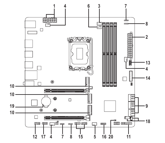 GIGABYTE - Z790M AORUS ELITE AX - Εσωτερικές υποδοχές Εσωτερικές υποδοχές