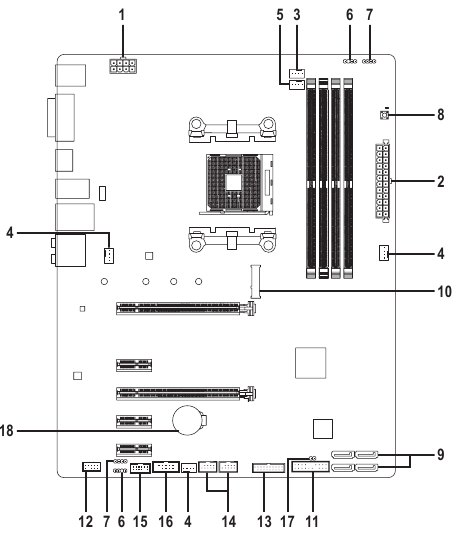 GIGABYTE - A520 AORUS ELITE - Εσωτερικές συνδέσεις Εσωτερικές συνδέσεις