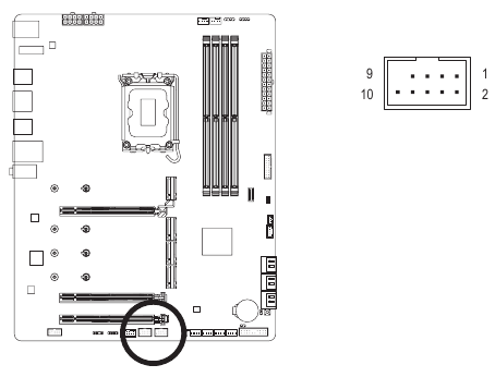 GIGABYTE - Z690 AORUS ELITE AX - F_USB1/F USB2 (Conetores USB 2.0/1.1) F_USB1/F USB2 (Conetores USB 2.0/1.1)