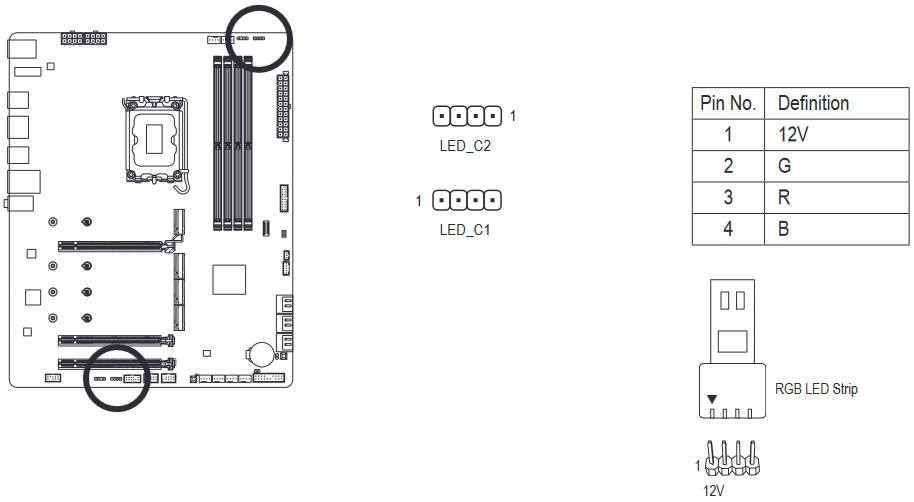 GIGABYTE - Z690 AORUS ELITE AX - LED_C1/LED_C2 (headers de fitas LED RGB) LED_C1/LED_C2 (headers de fitas LED RGB)