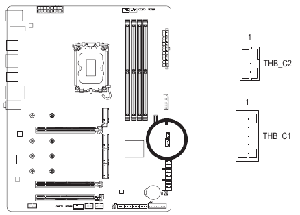 GIGABYTE - Z690 AORUS ELITE AX - THB C1/THB C2 (Conetores de placa adicional ThunderboltTM) THB C1/THB C2 (Conetores de placa adicional ThunderboltTM)