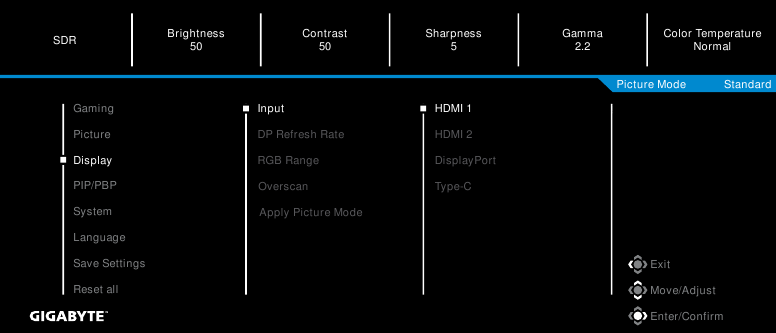 GIGABYTE - M27U - Configure the Device Settings - Βήμα 3 - Display Διαμόρφωση των ρυθμίσεων της συσκευής - Βήμα 3 - Display