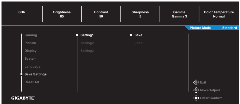 GIGABYTE - G24F 2 - Αποθήκευση ρυθμίσεων Αποθήκευση ρυθμίσεων