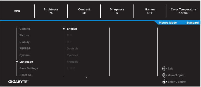 GIGABYTE - M32UC - Language Γλώσσα