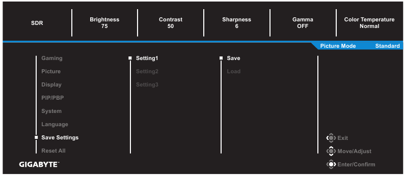 GIGABYTE - M32UC - Save Settings Αποθήκευση ρυθμίσεων