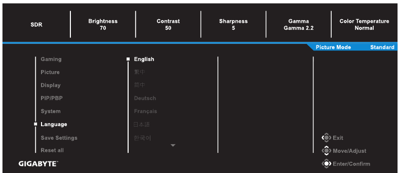 GIGABYTE - M27F A - Language Γλώσσα