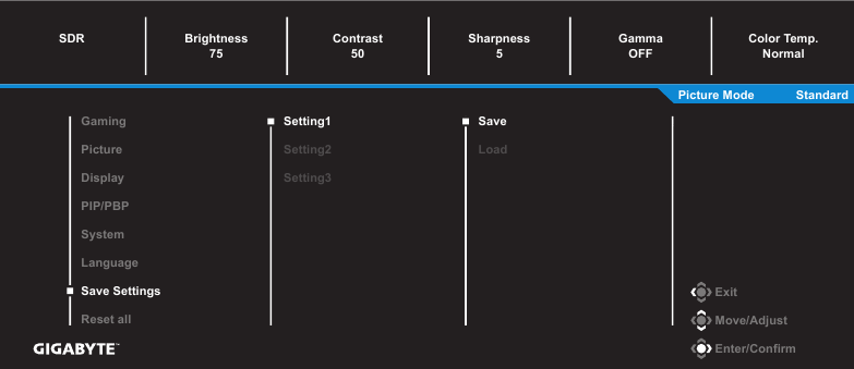 GIGABYTE - M28U - Διαμόρφωση των ρυθμίσεων της συσκευής - Αποθήκευση ρυθμίσεων Διαμόρφωση των ρυθμίσεων της συσκευής - Αποθήκευση ρυθμίσεων