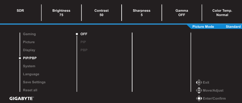GIGABYTE - M28U - Διαμόρφωση των ρυθμίσεων της συσκευής - Βήμα 4 - PIP/PBP Διαμόρφωση των ρυθμίσεων της συσκευής - Βήμα 4 - PIP/PBP