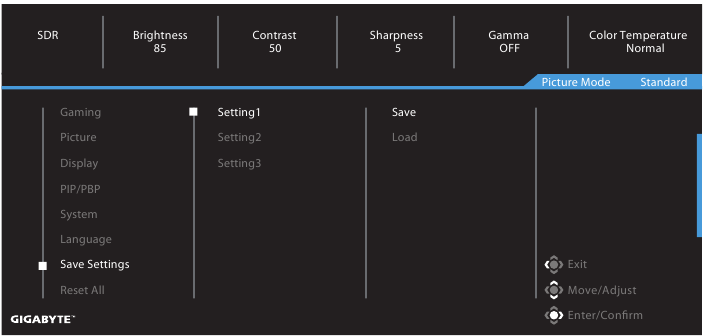 GIGABYTE - M32Q - Save Settings Αποθήκευση ρυθμίσεων